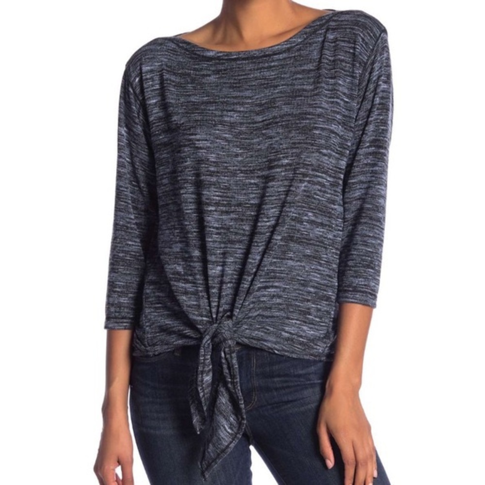 Max Studio Heather Hi-Lo Tie Front Shirt boat neck